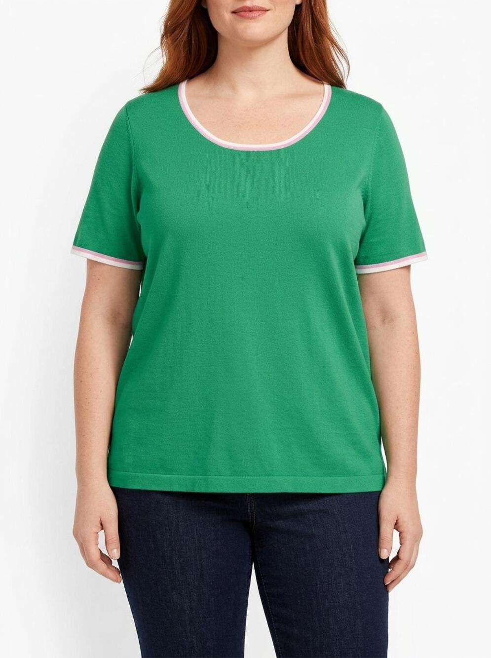 Talbots Green Scoop Neck Collared Knit T-Shirt Women Plus Size 3X